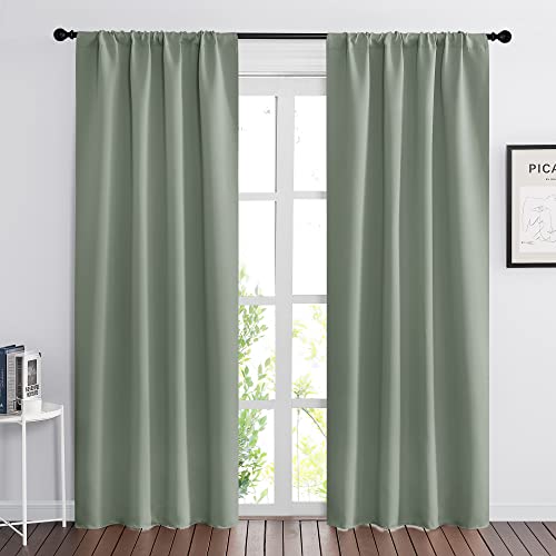 Blackout Curtains for Bedroom Living Dining Room 84 inches Long (Grayish Green / 42"W x 84"L (Pack of 2))