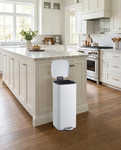 30L Colored Stainless Steel Step‑On Trash Can (White)