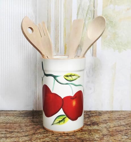 Tuscany Red Apple with Bamboo Trim Hand Painted (Red Apple with Bamboo Trim)
