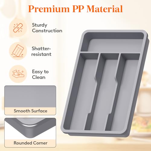 Silverware Drawer Organizer Tray (Gray / 7.8 x 12.4 inch (4 Slots))