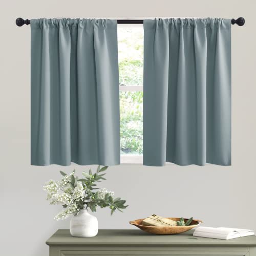 Short Dusty Blue Blackout Curtains for Small Bedroom Window Cafe (Dusty Blue / 42"W x 36"L (Pack of 2))