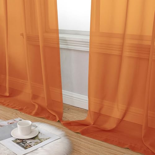 Orange Sheer Curtain for Bedroom Living Room 72 Inches Long 2 Panels Set (Orange / 42"W x 72"L (Pack of 2))