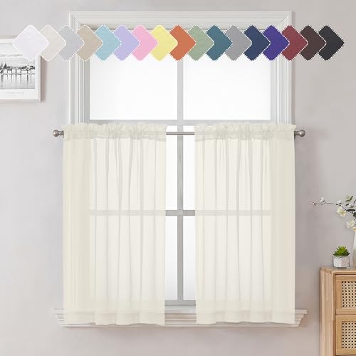 Ivory Sheer Curtains Tiers 36 Inch Length Set of 2 (Ivory / 40"W x 36"L (Pack of 2))