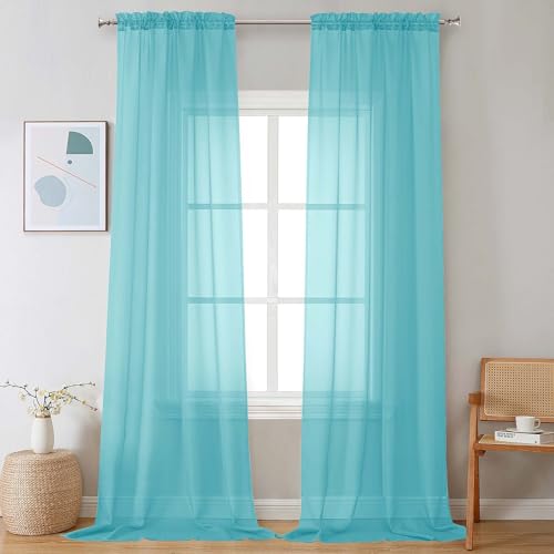 Extra Long Sheer Curtains 120 Inches Long 2 Panels Set (Aqua / 42"W x 120"L (Pack of 2))