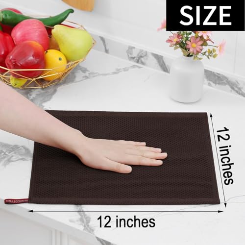100% Cotton Waffle Weave Kitchen Dish Cloths 24 (Dark Brown / 12 X 12 - 24 Pack)