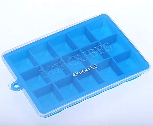 Silicone Square Ice Cube Trays with Lids 2 Pack (2 SET SKY Purple (15 Cube))