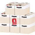 8 Pack Large Storage Basket (8pcs - Rectangular 14"x10"x9.5" / White with Beige)