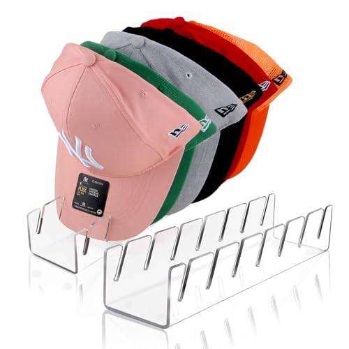 Hat Organizer for Baseball Caps Hat Rack Acrylic Hat Stand 2Pack No Install (Clear-2Pack)
