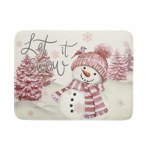 Pink Snowman Dish Drying Mat Xmas Trees Bird Winter Snowy Scene Dish Drainer Mats 18"x24" Microfiber Reversible Dish Drying Rack Pad Protector for Kitchen Countertop Decor (24" x 18")