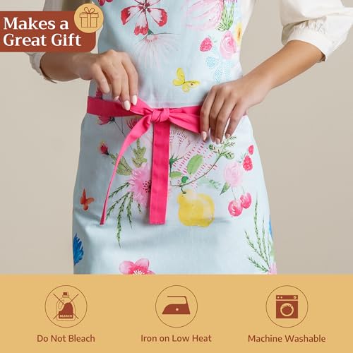 Aprons for women with Pocket 100% Cotton Pack of 1 (116 - Jardin D'ete - Mint)