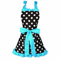 Cute Apron Retro Black Polka Dot Retro Ruffle Side Vintage Cooking Aprons with Pockets for Women Girls (Side Blue)