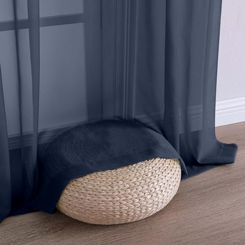 Navy Blue Sheer Curtain 90 Inches Long 2 Panels Set (Navy Blue / 59"W x 90"L (Pack of 2))