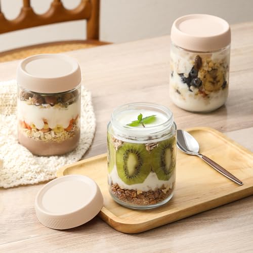 6 pack 16oz Glass jars with Airtight Lids (Beige-6pack-16oz)