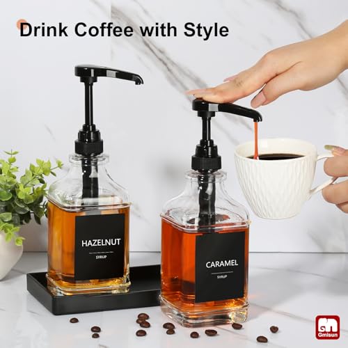 Coffee Syrup Dispenser with Tray (2 Pack+Tray)