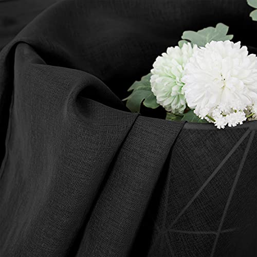 Short Sheer Curtain Linen Textured Bedroom Curtains Sheer Light Filtering Rod Pocket Voile Curtain for Living Room (54"W x 54"L (Pack of 2) / Black)
