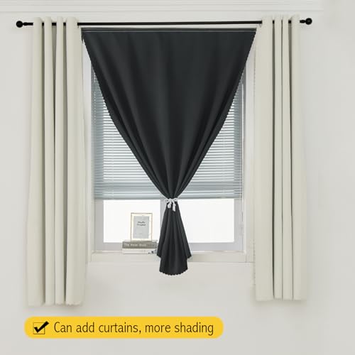 Thermal Blackout Curtains with Self Adhesive Tape No Rod No Drill Easy Install Window Cover for Bedroom Kitchen Dorm 58" W x 71" L Black 1 Panel (58"W x 71"L (Pack of 1) / Black)