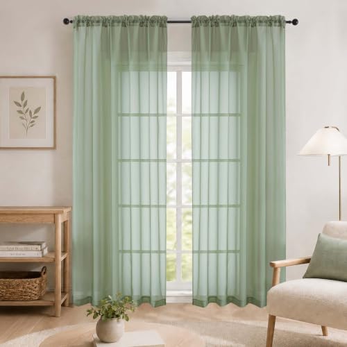Sage Green Sheer Curtains 84 Inches Long 2 Panels Set for Bedroom Living Room (Sage Green / 59"W x 84"L (Pack of 2))