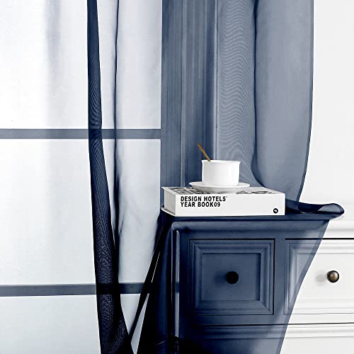 Short Sheer Curtains 24 Inches Long 2 Panels for Bathroom Window (Navy Blue / 42"W x 24"L (Pack of 2))