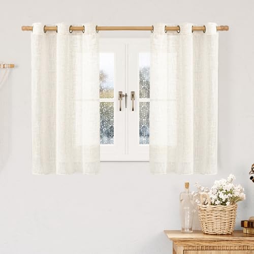 Cream Linen Sheer Curtains 54 Inch Length for Bedroom 2 Panels Set (34"W x 54"L (Pack of 2) / Cream)