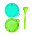 Silicone Cat Dog Food Can Covers Lids (Green+Cyan, Green Spoon)