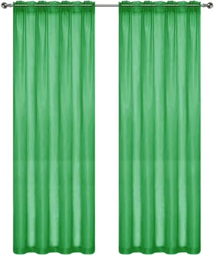 Basic Rod Pocket Sheer Voile Window Curtain Panels Green 1 Pair 2 Panels 52 Width 36 Inch Long for Kitchen Bedroom Children Living Room Yard（Green (Green / 52"W x 36"L (Pack of 2))