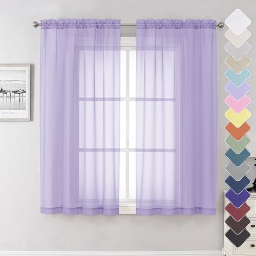 Light Filtering Lavender Sheer Curtains 63 Inch Length 2 Panels (Lavender / 40"W x 63"L (Pack of 2))