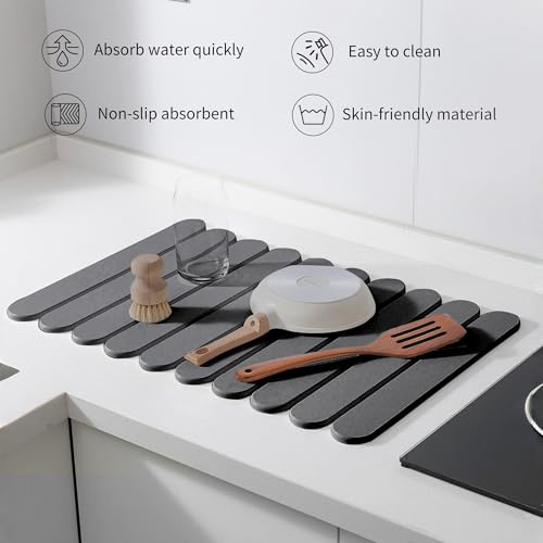 24"×16" Grey Stone Dish Drying Mats for Kitchen Counter (Dark Grey / 24"×16")