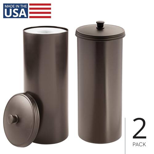 Freestanding Bathroom Toilet Paper Storage Holder (Bronze / Pack of 2 / Lid with Handle)