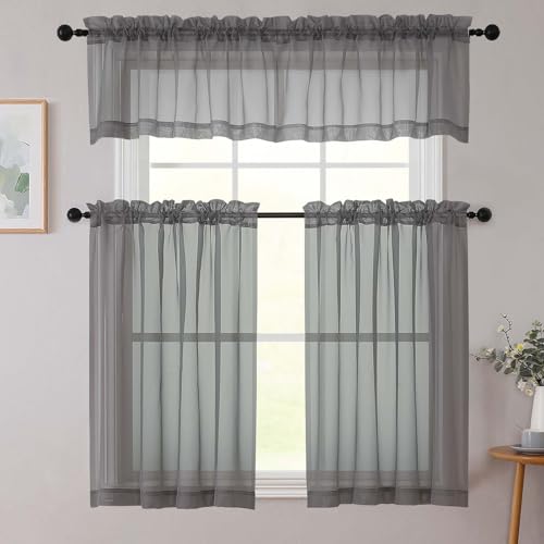 Grey Kitchen Curtains 30 Inch Length Tier 2 PCS (Grey / 42"W x 30"L (Pack of 2))