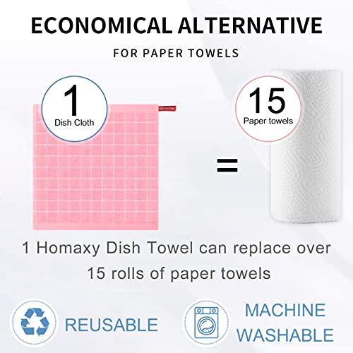 100% Cotton Terry Kitchen Dish Cloths (Pink / 12 X 12 - 6 Pack)