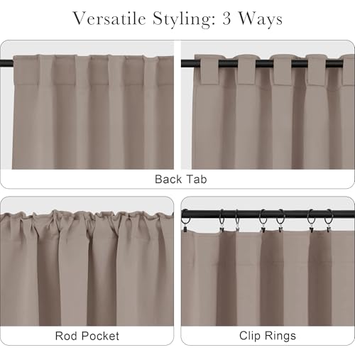 Blackout Curtains Thermal Insulated Window Treatment Panels Room Darkening Blackout Drapes for Living Room Back Tab (Light Taupe / 52"W x 54"L (Pack of 2))