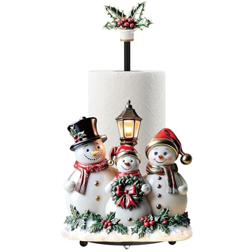 Christmas Snowman Paper Towel Holder with Round Base Christmas Kitchen Bathroom Decor Rustic Metal Snowman Family Dispenser Kitchen Paper Holder Stand for Winter Xmas Countertop Home Accessories (Snowman)