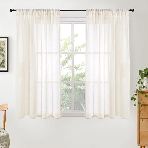 Ivory Linen Curtains 48 Inches Long for Short Living Room (Ivory / 42"W x 48"L (Pack of 2))