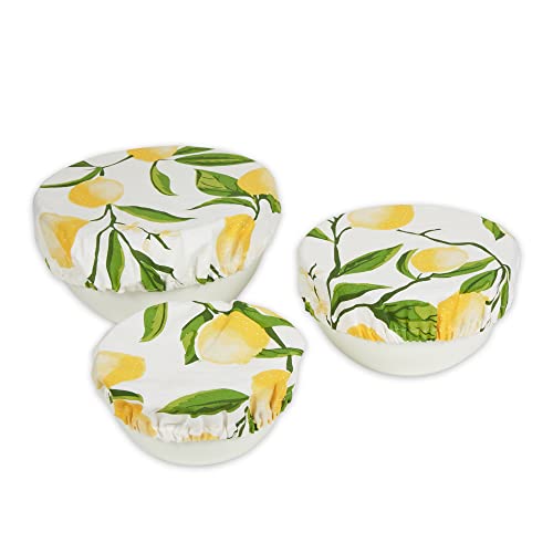 Reusable Cloth Bowl Cover Collection Machine Washable (Lemon Bliss Print / 10.25"/8.25"/7.5" Diameter)