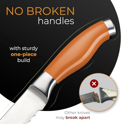 Serrated Bread Knife with Upgraded Stainless Steel Razor Sharp Wavy Edge Width (Orange)