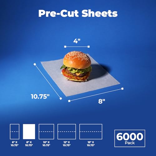 6000 Pack] 8 x 10.75" Wax Paper Sheets for Food (8 x 10.75")