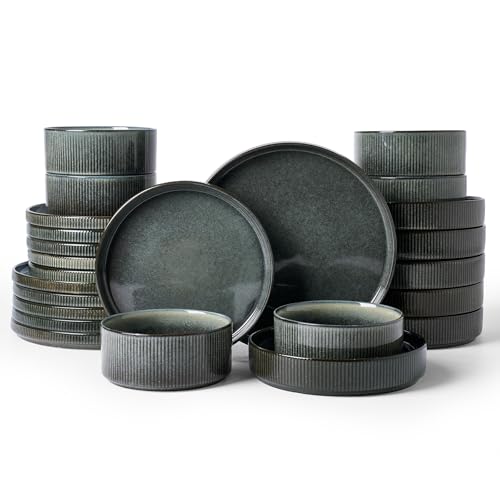 Star Stoneware Dinnerware Sets with Pasta Bowls (Deep Forest)