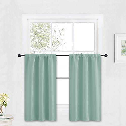 Cafe Blackout Curtains 30 inch Length (Aqua / 29"W x 30"L (Pack of 2))