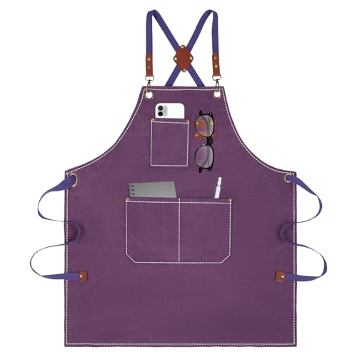 Aprons For Women Men With Large Pockets (Purple)