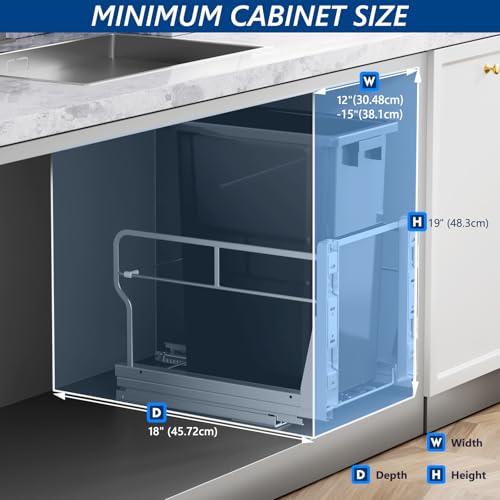 8 Gal Pull Out Trash Can Under Cabinet with Soft (Silver / Single-8Gal)