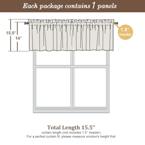 Sheer Taupe Valances for Windows 2 Pack (Taupe / 42"W x 14"L (Pack of 2))