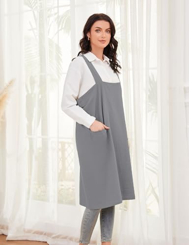 Women's Cotton Cross Back Pinafore with Big Pockets Practical Aprons for Gardening Works (3X-Large / Grey)