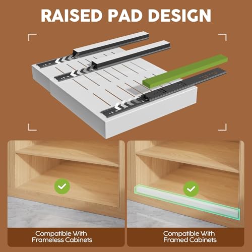 2 Pack Expandable Pull Out Cabinet Organizer 21"Deep With Raising Pad for Framed Cabinets (White / 21"D x 15.15"-26.3"W(2Pack))