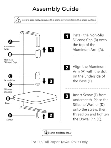 Countertop Paper Towel Holder with Tempered Glass Base (White)