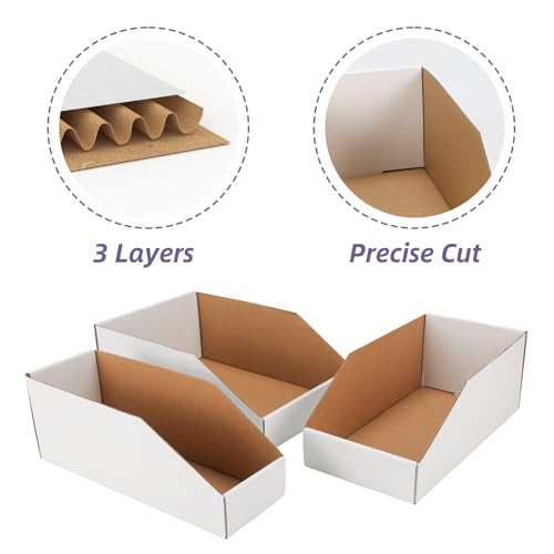 Cardboard Storage Bins Assorted Sizes (Mixed 12x4/6/8x4.5 Inches / White)