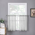 Sheer Tier Curtain Linen Textured Half Kitchen Curtains Sheer Light Filtering Rod Pocket Voile Small Curtains for Bathroom (25"W x 36"L (Pack of 2) / Silver Grey)