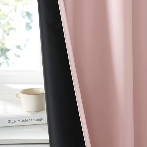 100% Blackout Basement Curtains 36 inches Long (100% Blackout - Baby Pink / 34"W x 36"L (Pack of 2))