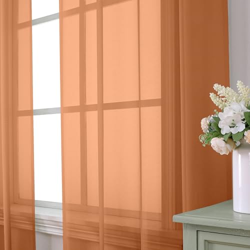 Orange Sheer Curtains 54 Inch Length 2 Panels Set (42"W x 54"L (Pack of 2) / Orange)