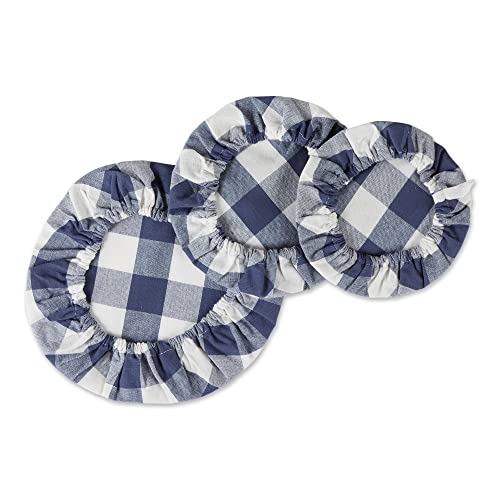 Reusable Cloth Bowl Cover Collection Machine Washable (Farmhouse Plaid, French Blue / 10.25"/8.25"/7.5" Diameter)