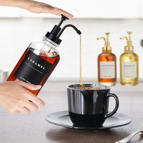 Coffee Syrup Dispenser for Coffee Bar (Black of 4-large Tray / 500ml, Set of 4)